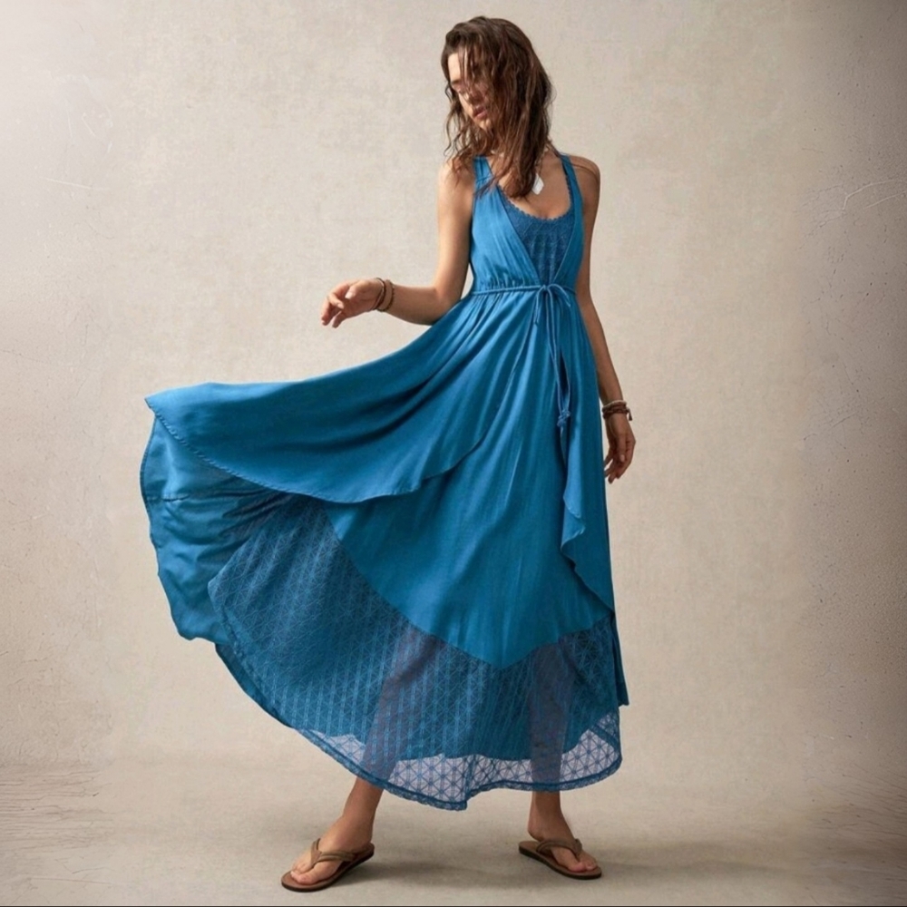 Teal Lace Patchwork Maxi Dress